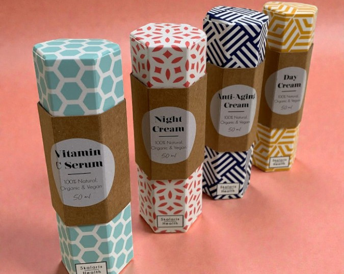 Zeshoekig doosje van vouwkarton voor huidverzorgingsproducten