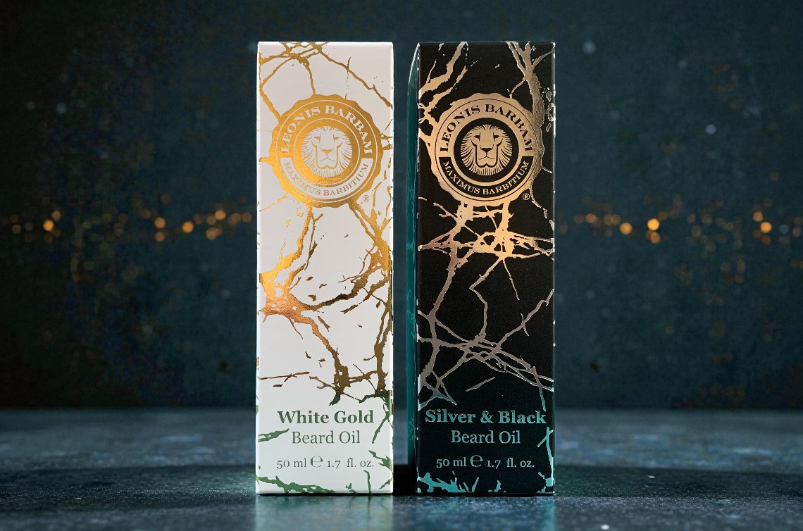 Bedrukt vouwkartonnen doosje met goud foliedruk voor baardolie cosmetica verpakking