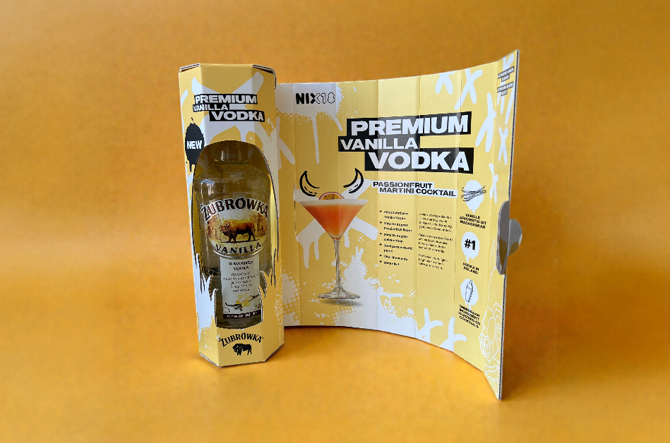 Bedrukte kartonnen drankverpakking met venster voor fles