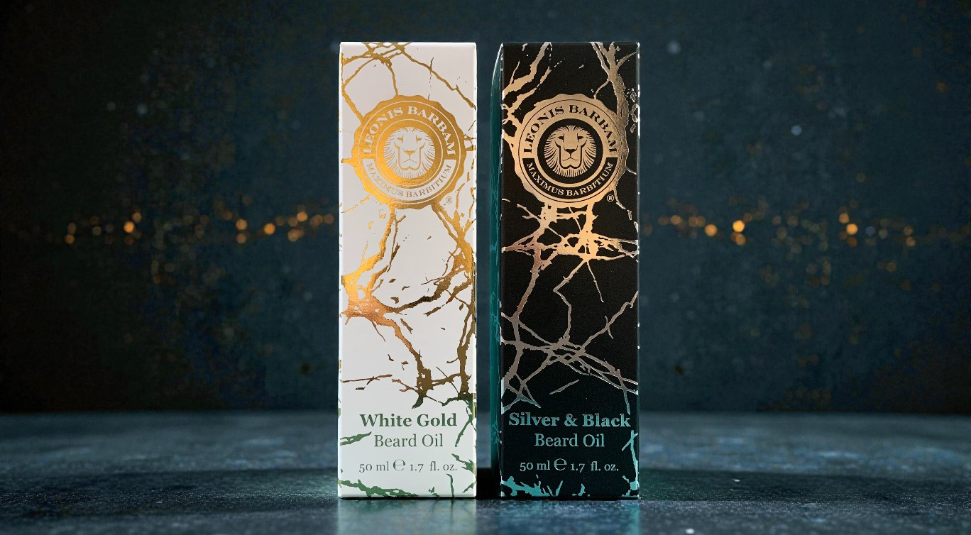 Bedrukt vouwkartonnen doosje met goud foliedruk voor baardolie cosmetica verpakking