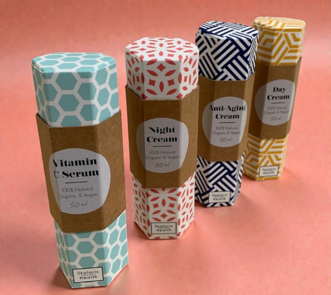 Zeshoekig doosje van vouwkarton voor huidverzorgingsproducten