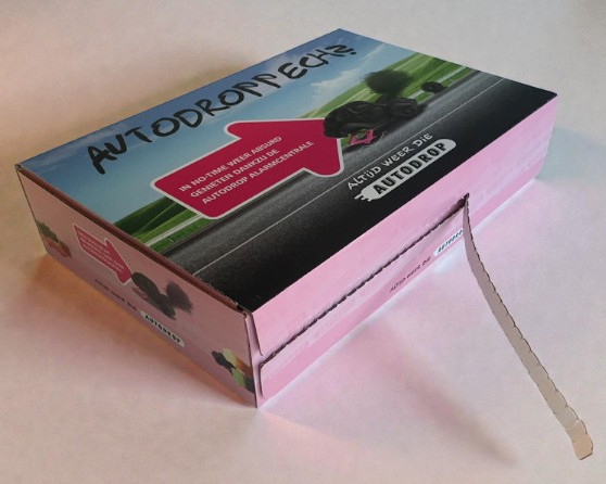 fullcolor bedrukte golfkartonnen verzenddoos met perforatie voor autodrop