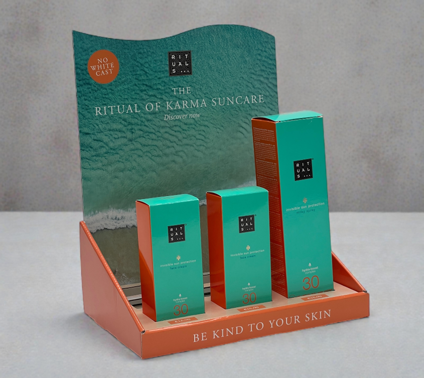 Retail display van massief karton voor cosmetica producten van rituals